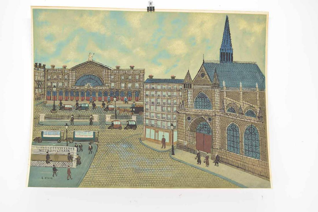 Louis Vivin Silkscreen of Paris City Scene (1 of 5)