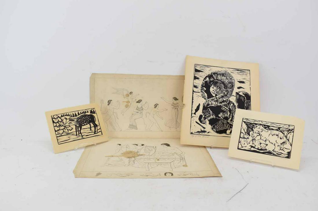 Three Evangeline St. Claire Signed Woodcut Prints (1 of 9)