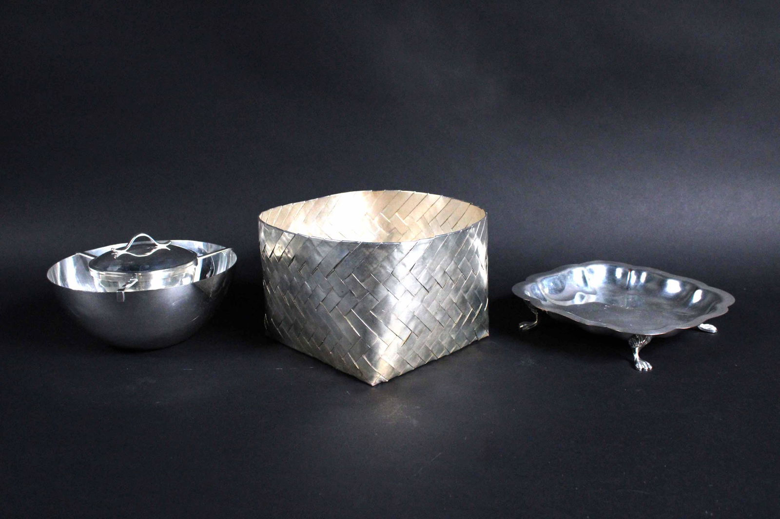 Mexican Silver Plated Squared Woven Basket (1 of 13)