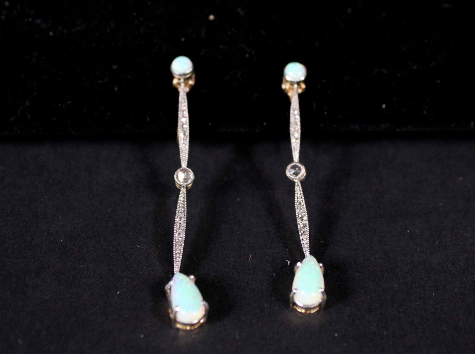 Pair Gold Opal Diamond Drop Pendant Earrings (1 of 4)