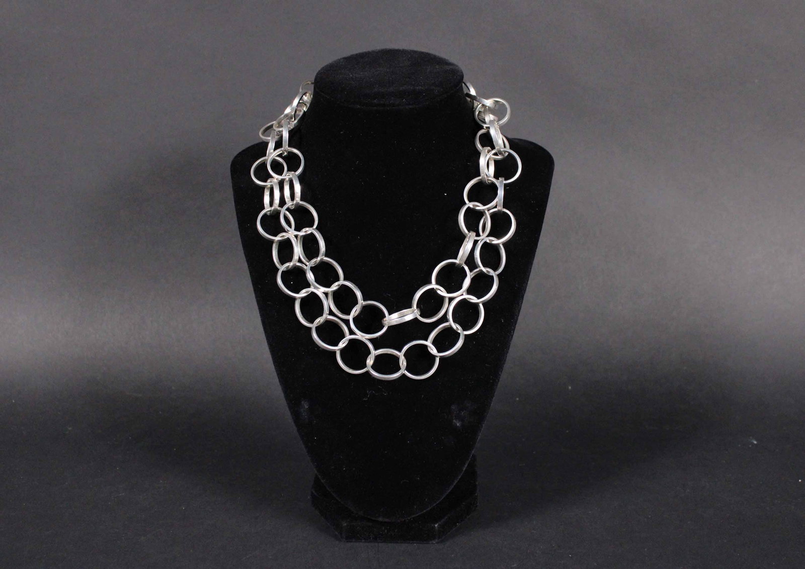 Paloma Picasso Tiffany & Co Sterling Necklace: Stamped Paloma Picasso Tiffany & Co 925, circle link necklace with toggle close Weight appx. 77.55dwt, 35"l