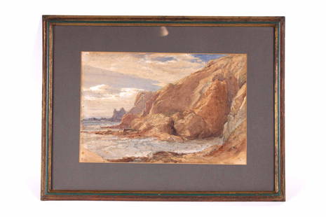 William Leighton Leitch, 'MacDuff Cove': (Scottish, 1804-1883) watercolor and gouache over pencil on paper, "WLL" estate stamp l.l.c., verso bears an old gallery label. Leitch was drawing master to Queen Victoria and her household for 22 yea