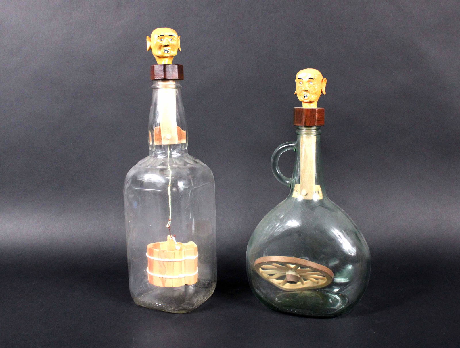 Two Folk Art Carved Whimsies in a Bottle (1 of 19)