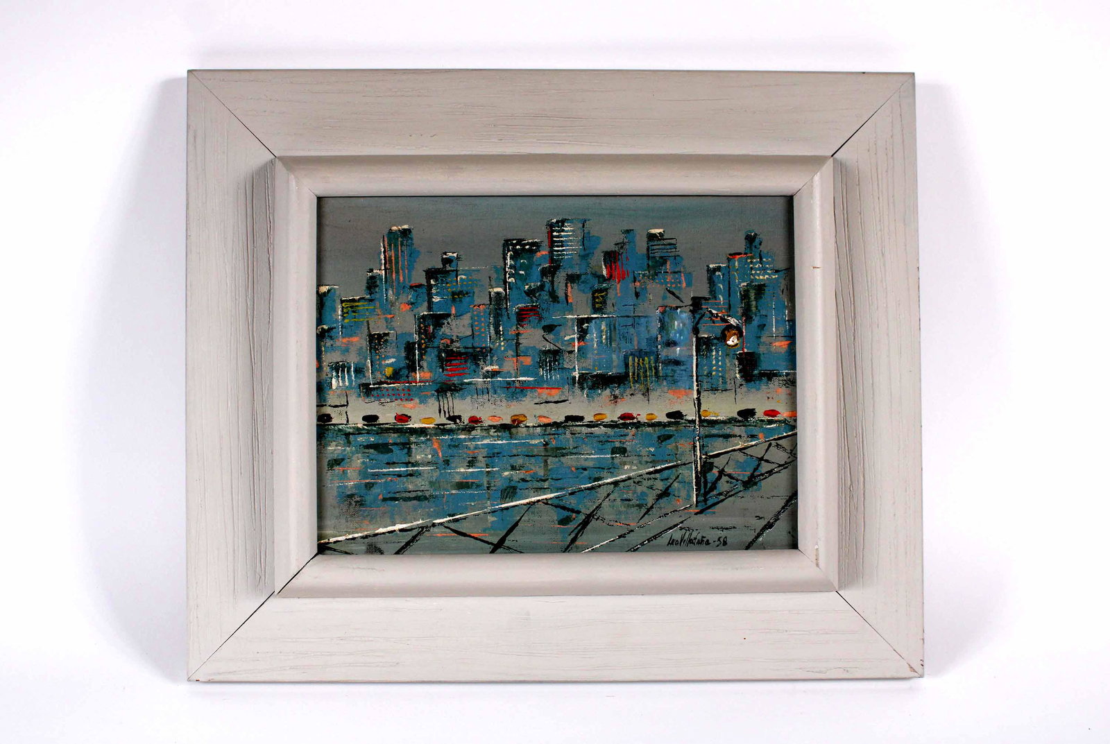 Leo Villafana, Oil on Canvas, 'Cityscape': (1927-1991) oil on canvas laid on panel, signed and dated '58 l.r.c. Overall: 15-1/2"h x 18-1/4"w Sight: 8-1/2"h x 11-1/2"w