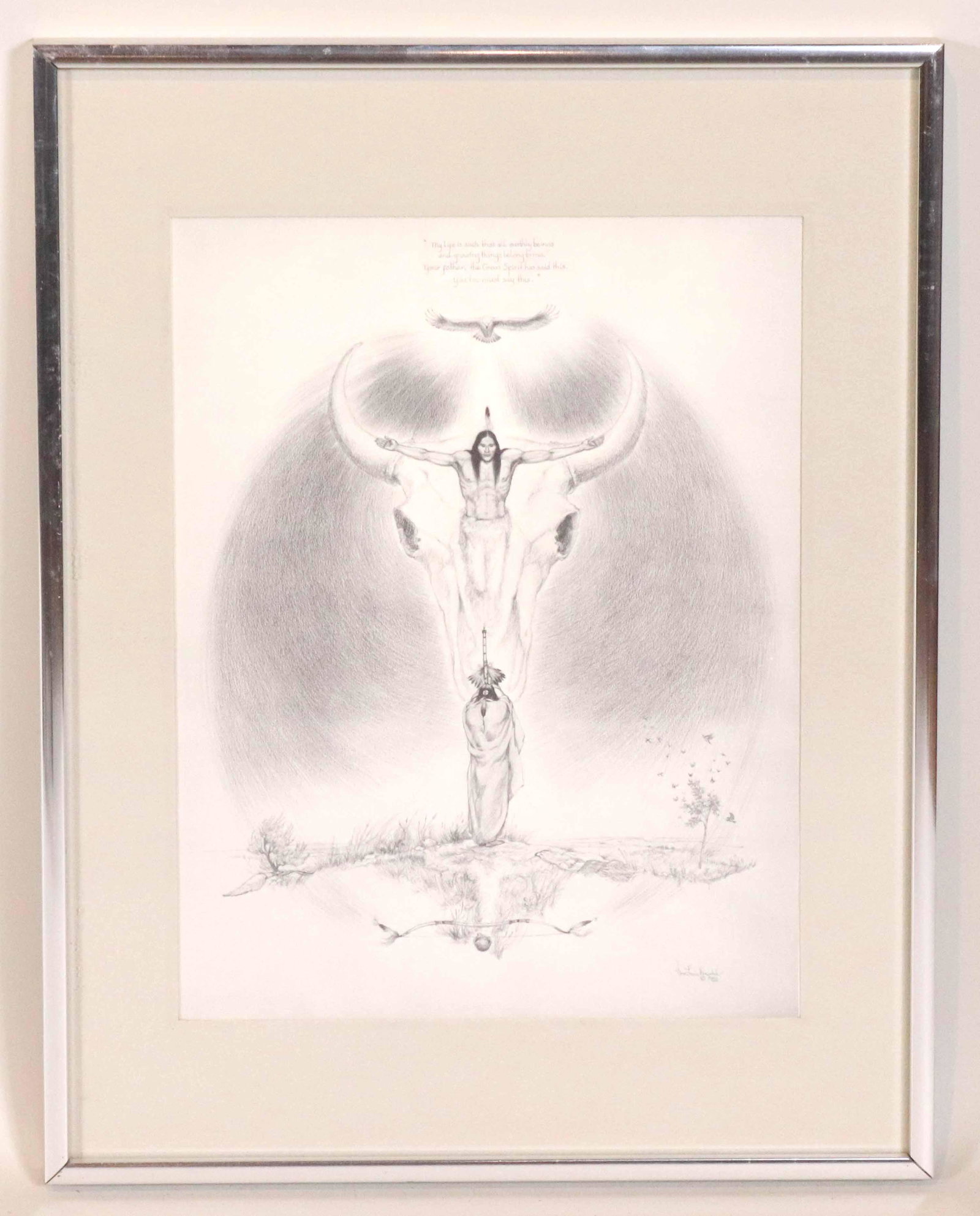 John Redtail Freesoul, 'Indian and Skull': 'Indian and Skull, Cheyenne Arapaho', graphite on paper 11"h x 8-1/2"w Provenance: Property from the Collection of Stephen and Stephanie Alpert