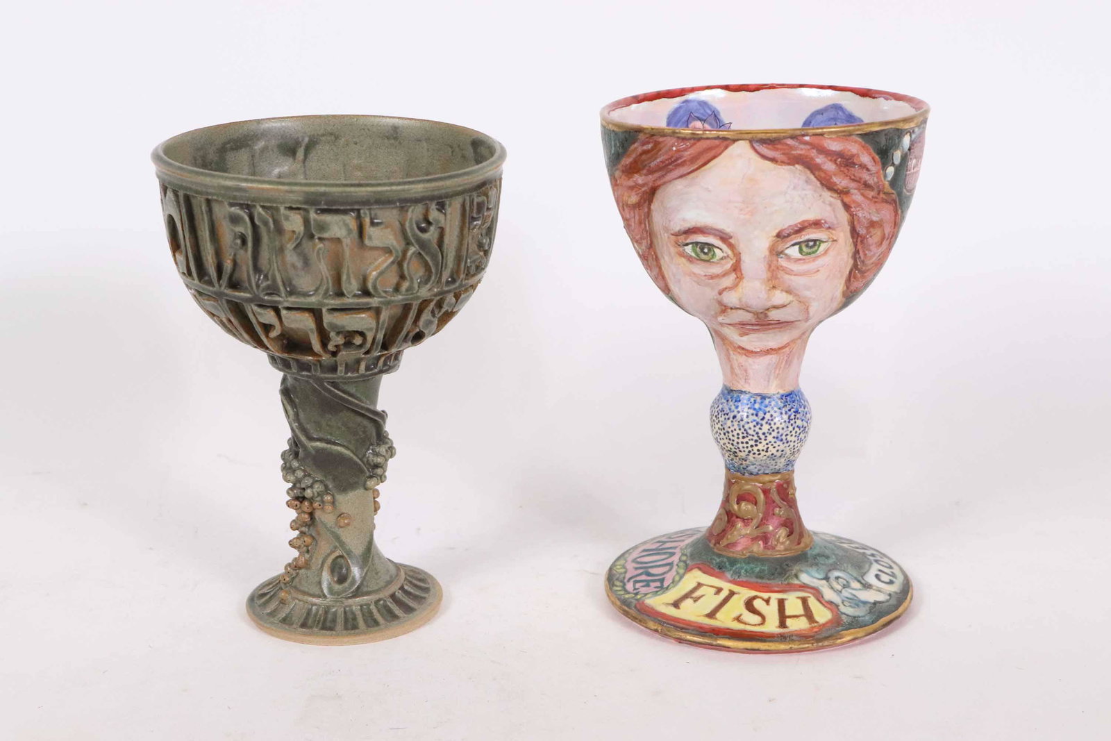 Matt Nolen, Ceramic Chalice: Dated '09, together with another chalice attributed to Leonard de Longa, signed on underside Heights from 7"h to 7-1/4"h Provenance: Property from the Collection of Stephen and Stephanie Alpert