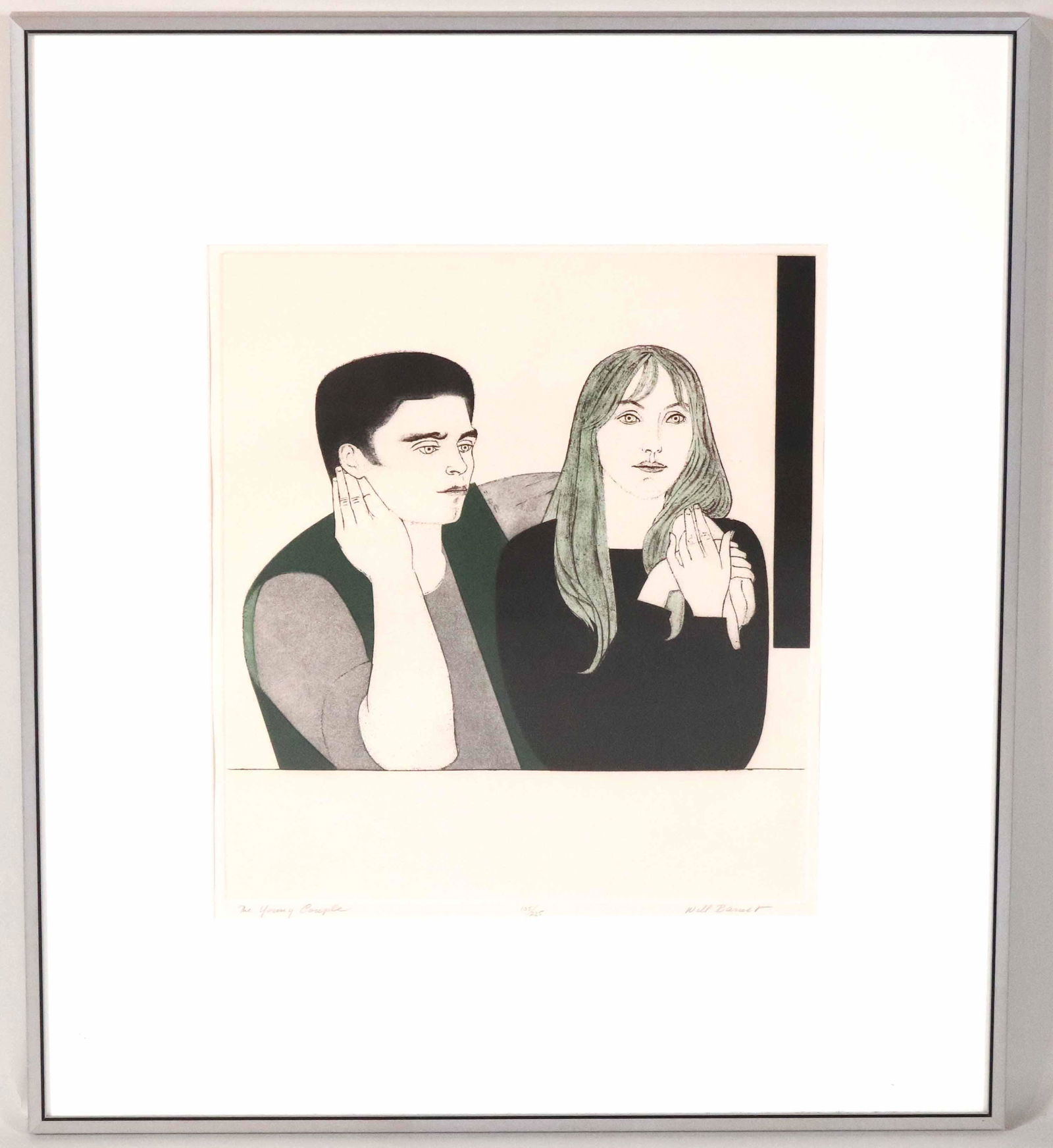 Will Barnet, Etching, 'The Young Couple': (American, 1911-2012) etching and aquatint, signed in pencil and numbered 135/225 Overall: 30-1/2"h x 26-1/2"w Sight: 18-1/4"h x 16"w