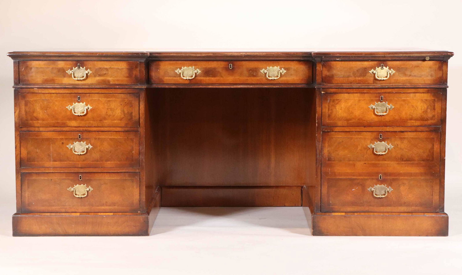 Smith and Watson Double Pedestal Mahogany Desk: Minor losses and wear 31"h x 72"l x 36"w