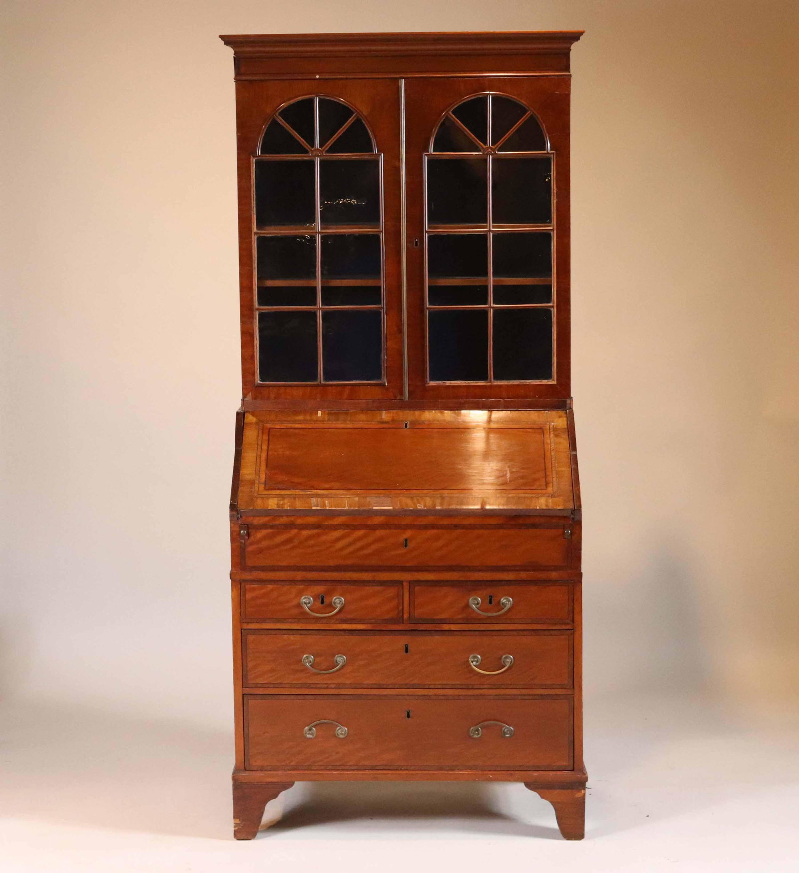 George III Inlaid Mahogany Secretary: English, late 18th C. 6'3"h x 34"w x 21"d