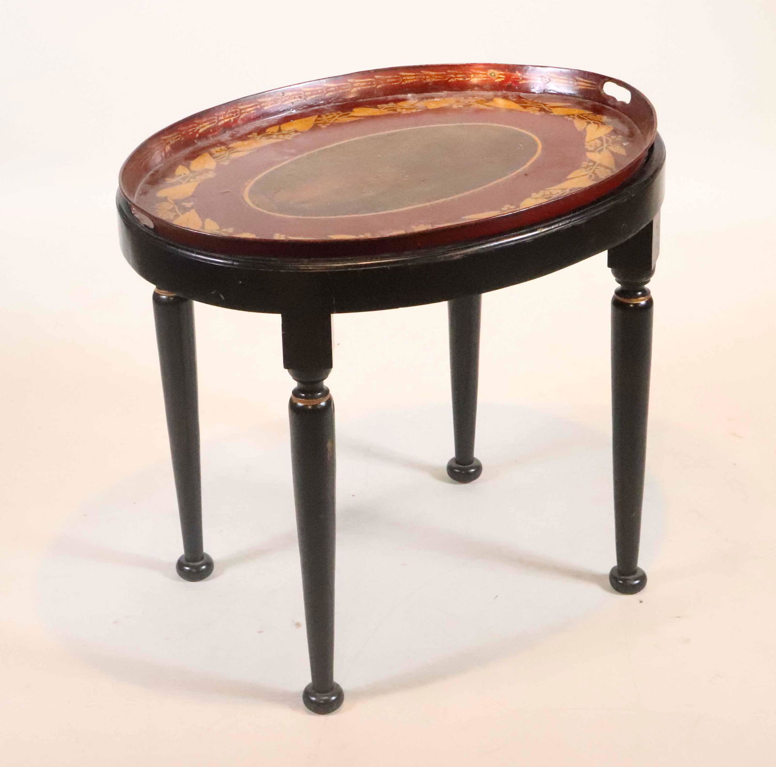 Red Painted and Stencil-Decorated Tole Tray (1 of 8)