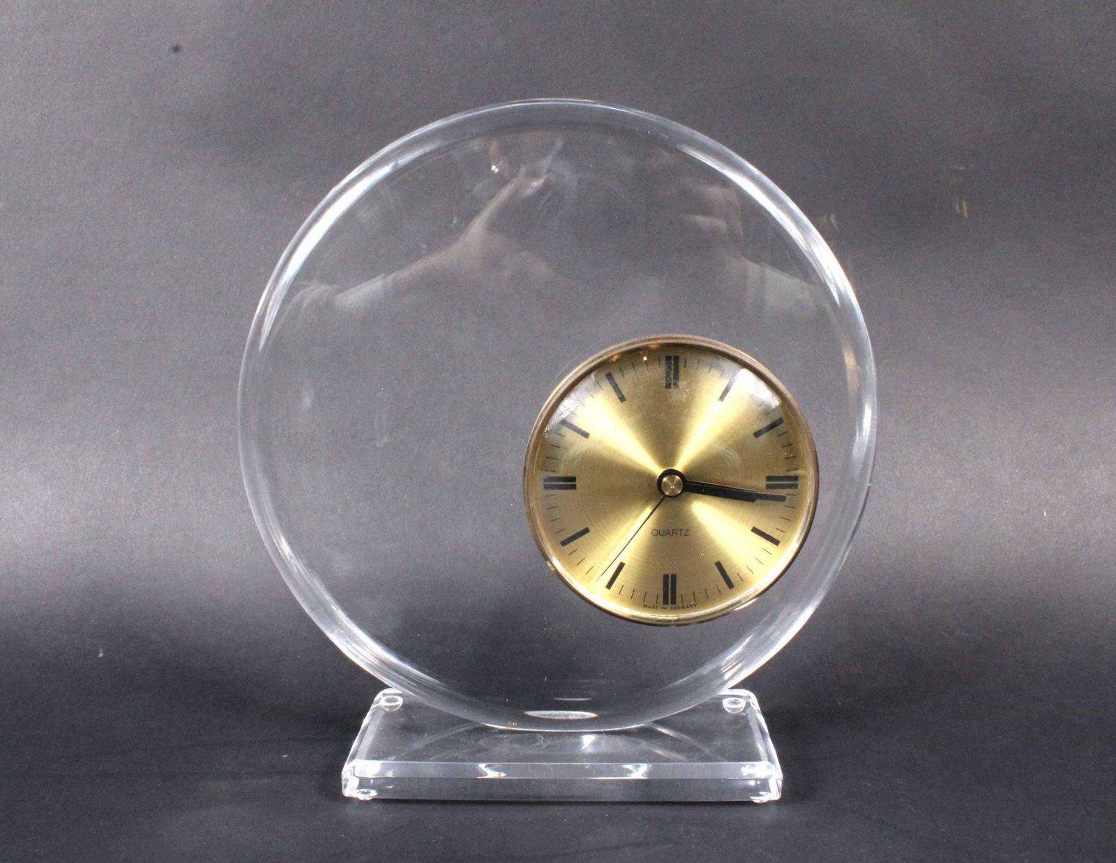 Hivo Van Teal Lucite Sculpture with Clock: Made in Germany on dial 9-1/2"h x 9-1/4"w x 3"d