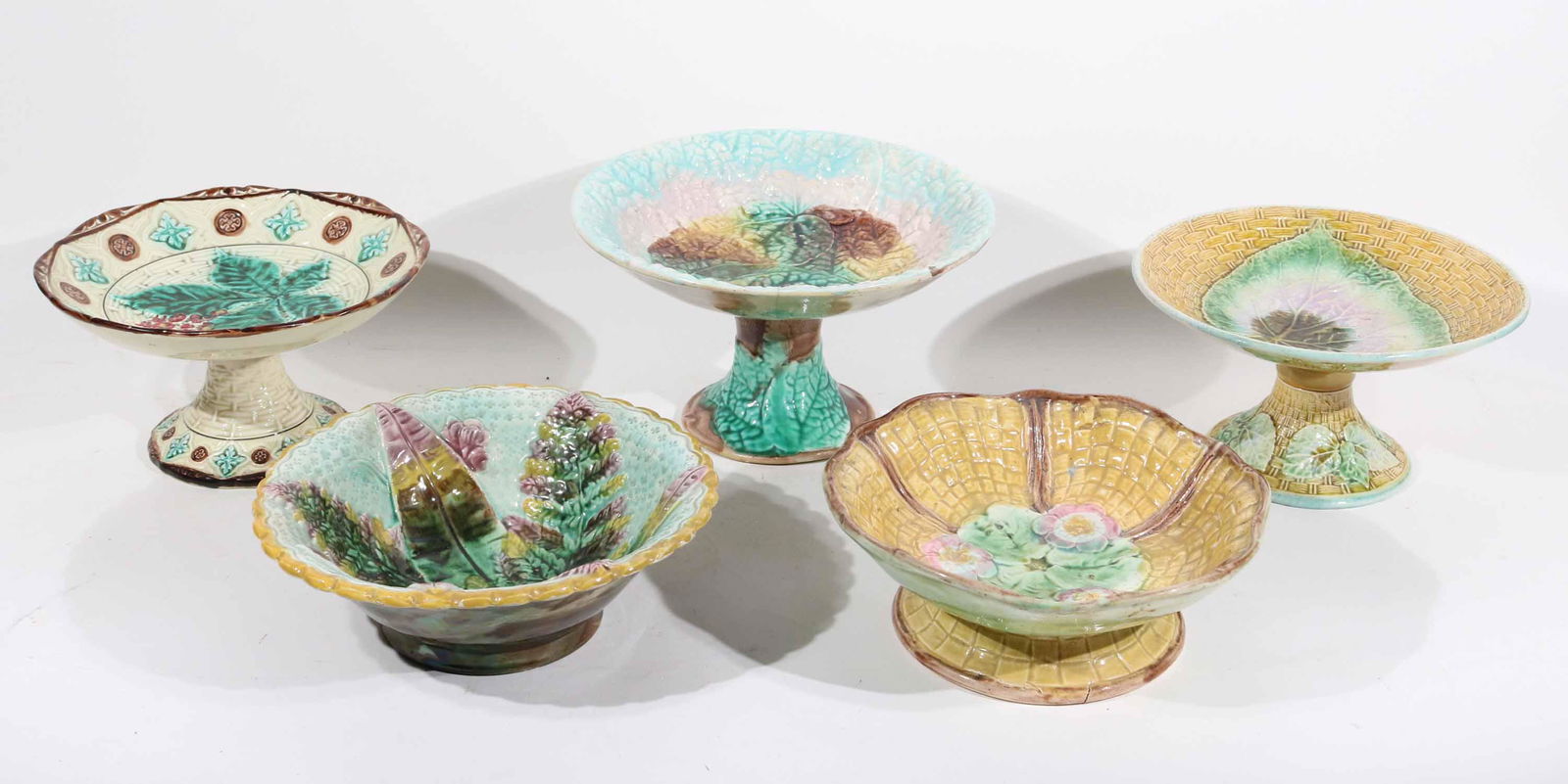 Five Majolica Compotes and Footed Bowls (1 of 7)
