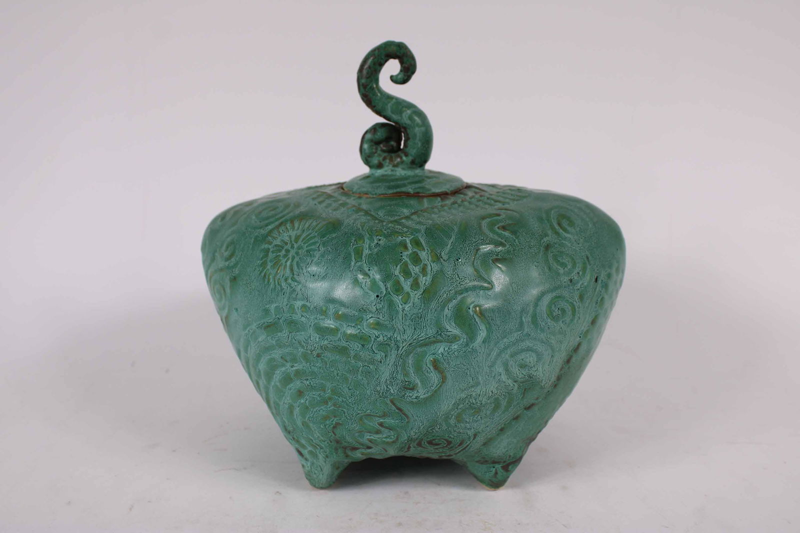 Modern Green Glazed Art Pottery Jar with Lid (1 of 6)