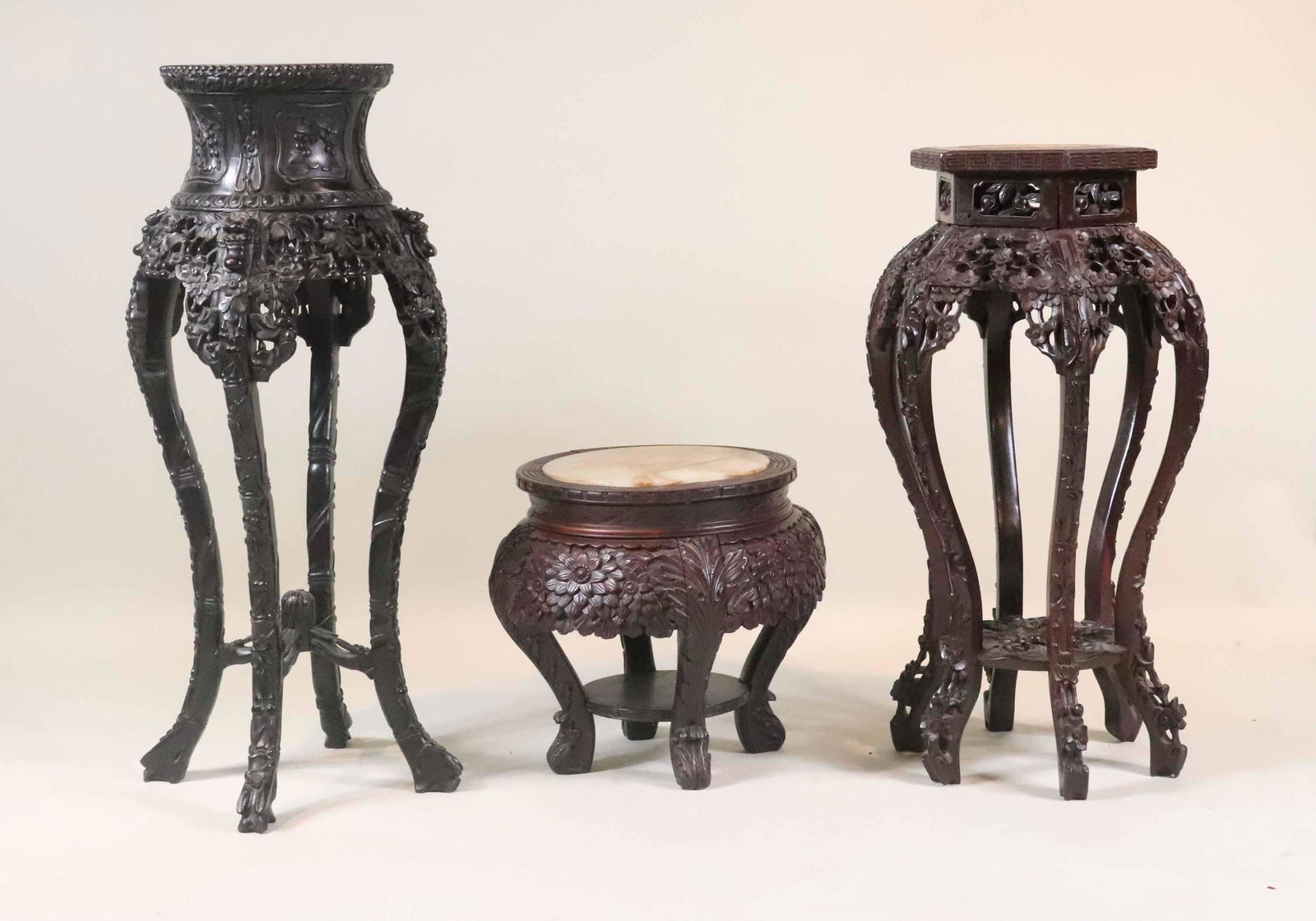 Three Chinese Stone Inset Carved Hardwood Stands (1 of 15)