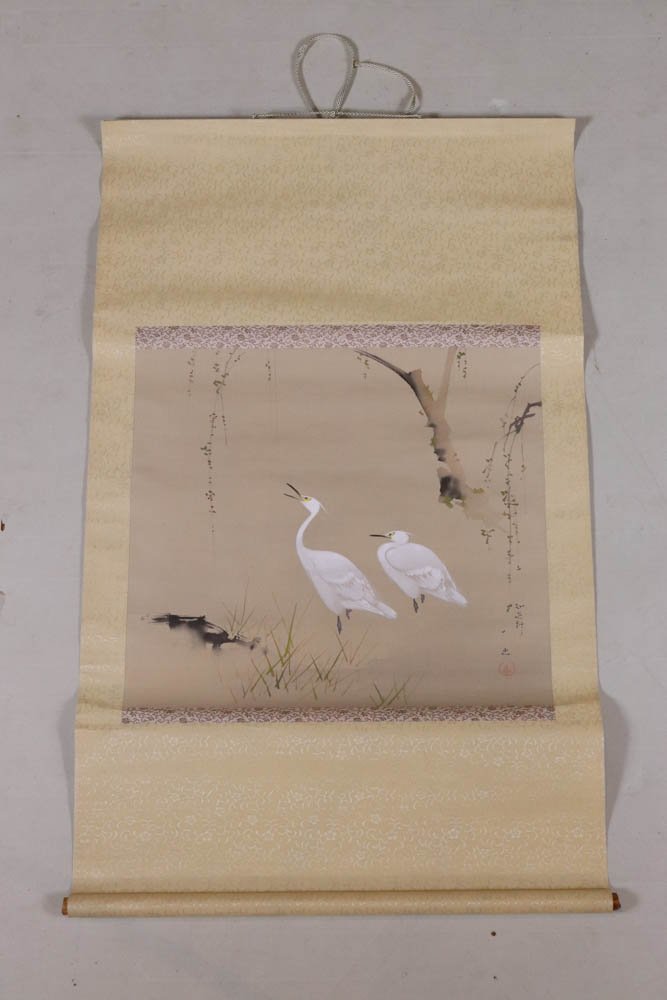 Asian Scroll Painting of Two Cranes (1 of 9)