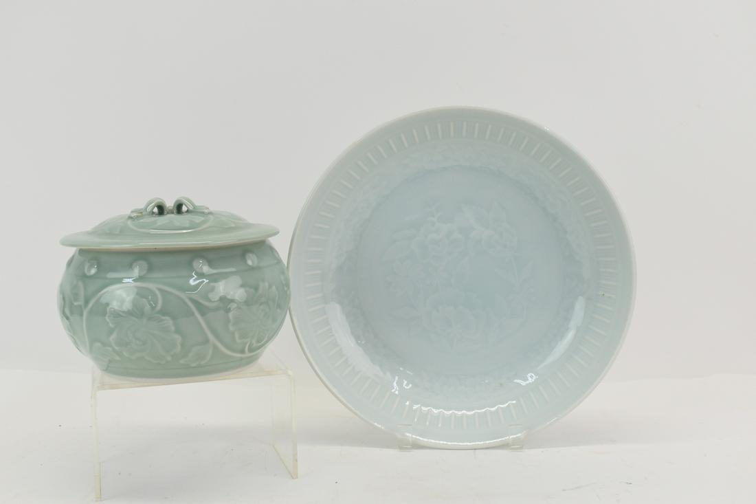 Two Assorted Asian Carved Celadon Porcelain Bowls (1 of 8)