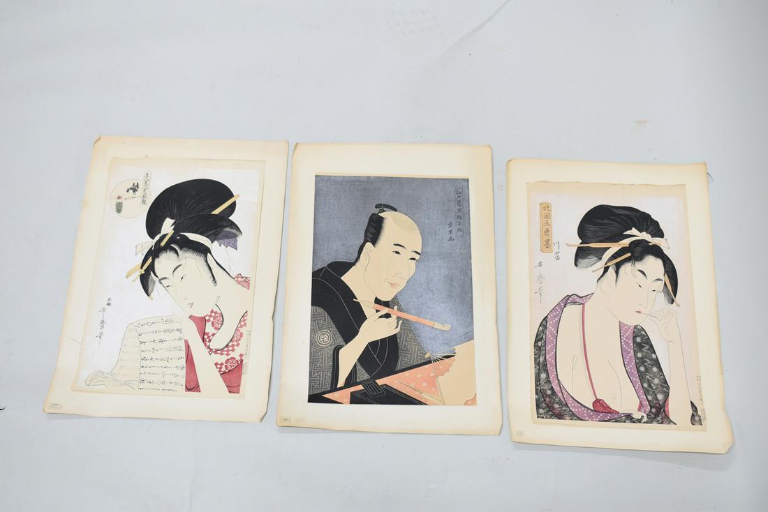 Three Reproduction Japanese Woodblock Prints (1 of 4)