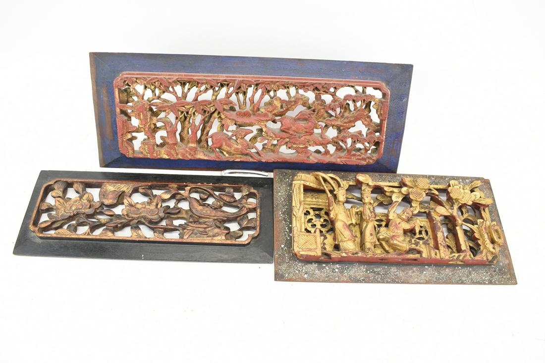 Three Assorted Asian Wood Carved Panels (1 of 8)