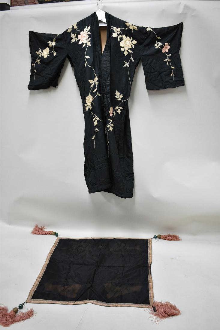 Vintage Black Silk Kimono with Floral Embroidery (1 of 10)