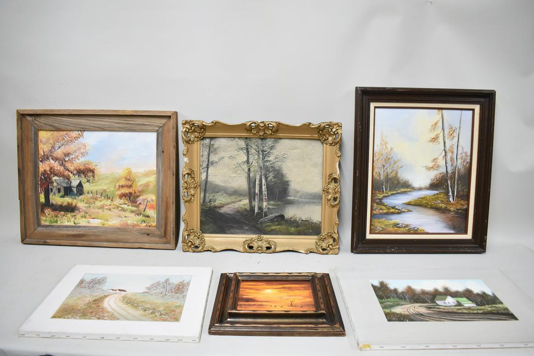 Group of Six Assorted Oil on Canvas Landscapes (1 of 6)