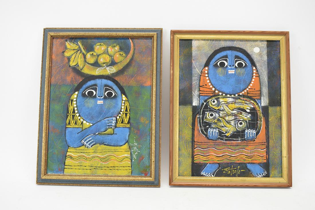 Two Estrella Acrylic on Canvas of Blue Figures (1 of 6)