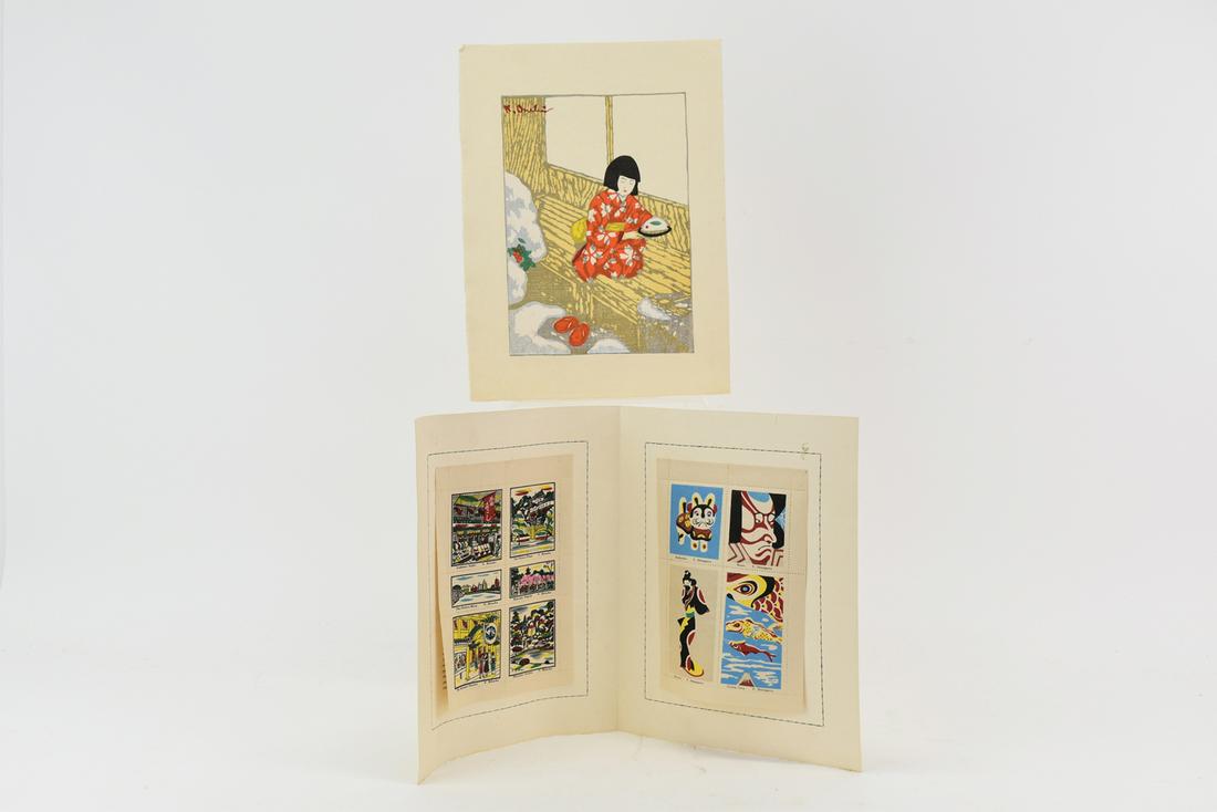 Onchi Koshiro Woodblock, Girl with Rabbit Mochi (1 of 6)