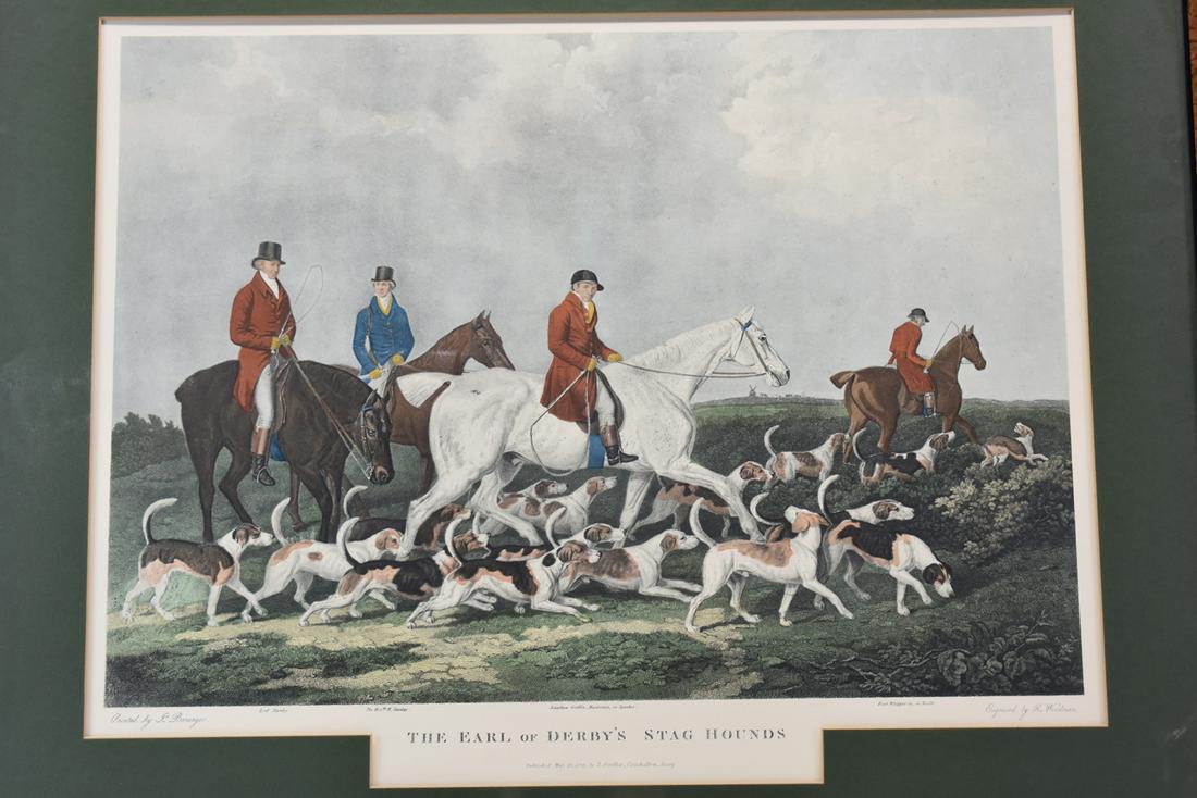 The Earl of Derby's Stag Hounds Print: The Earl of Derby's Stag Hounds Print, 20th C. engraved by R. Woodman Sight: 18-1/2"h x 23-3/4"w