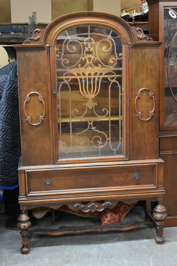 Depression Style Large Serving Cabinet: Depression Style Large Serving Cabinet, together with a matching china closet Used condition wear, worn