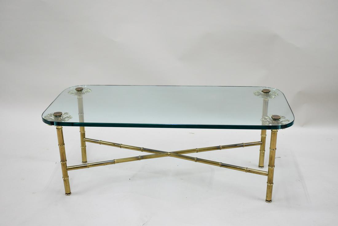 Modern Glass Top Brass Coffee Table (1 of 5)
