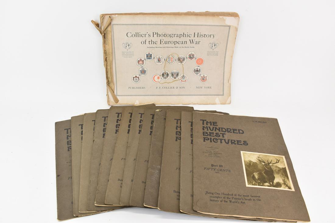 Group of Antique Photographic Books: Group of Antique Photographic Books comprising Collier's Photographic History of the European War (Including Sketches and Drawings Made on the Battle Fields), copyright 1916 and The Hundred Best Pictu