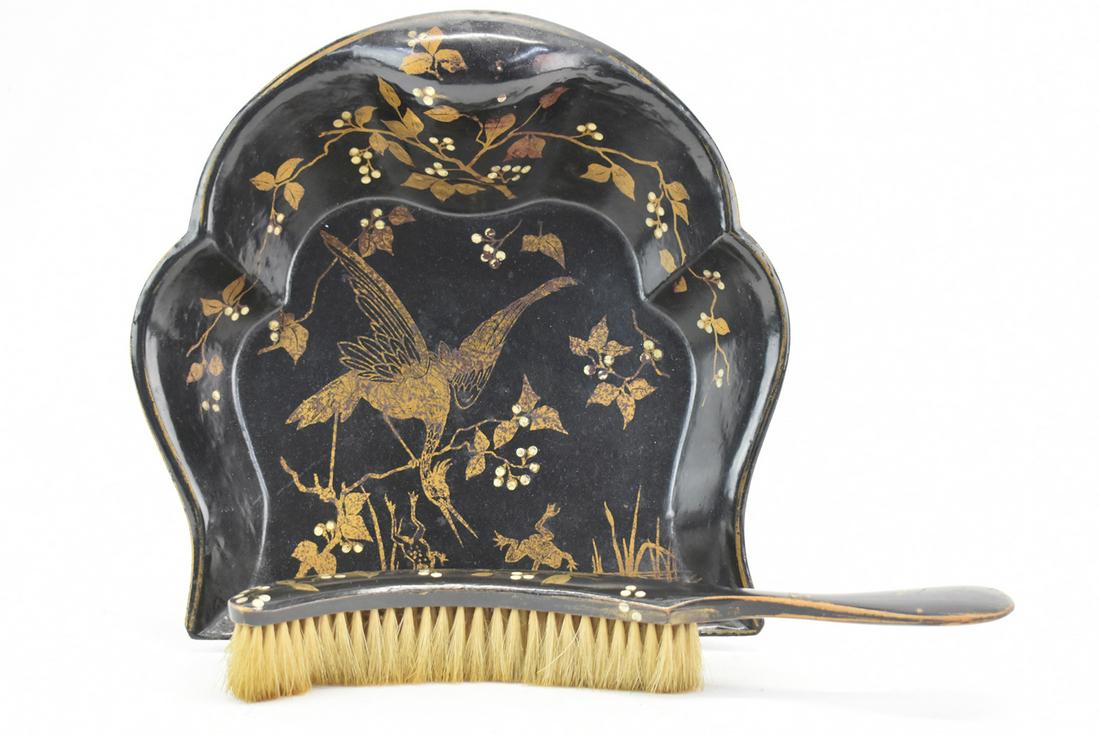 Victorian Black Paper Mache Crumber Pan and Brush (1 of 5)