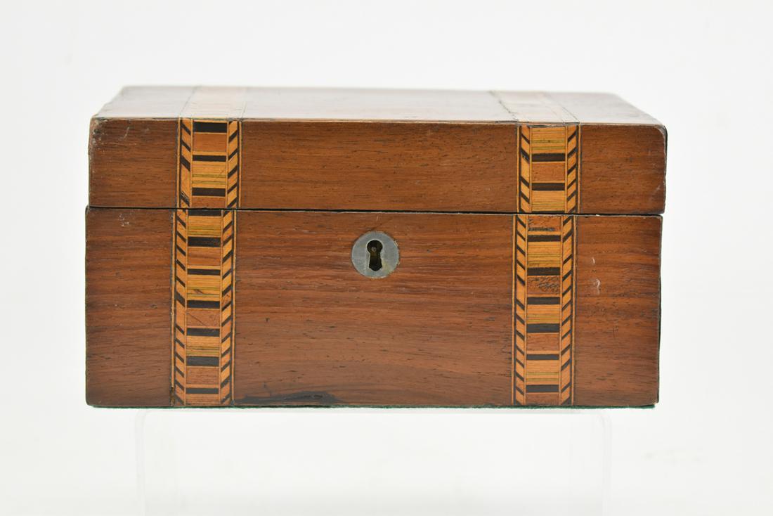 Antique Mahogany Tea Caddy with Banded Inlay (1 of 6)