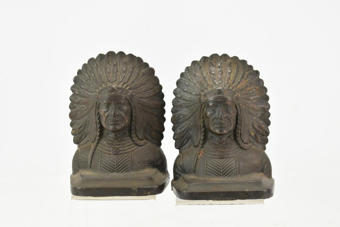Pair of Cast Iron Indian Head Bookends (1 of 8)