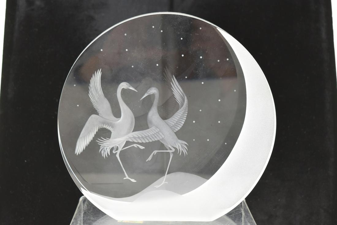 Steuben Etched Glass Sculpture of Cranes (1 of 4)