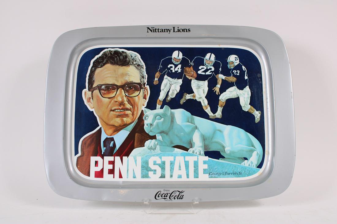 Coca-Cola Penn State Nittany Lions Metal Tray: Coca-Cola Penn State Nittany Lions Metal Tray 18" x 13" Provenance: Property from the Collection of Stephen and Stephanie Alpert