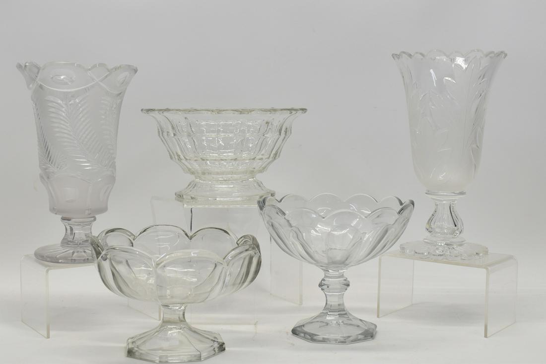 Five Assorted Colorless Glass Compotes and Vases (1 of 6)