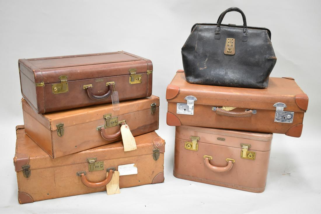 Six Assorted Leather Traveling Luggage (1 of 8)