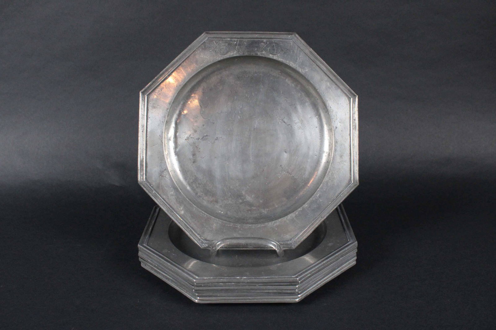 Eight Octagonal Pewter Plates (1 of 7)