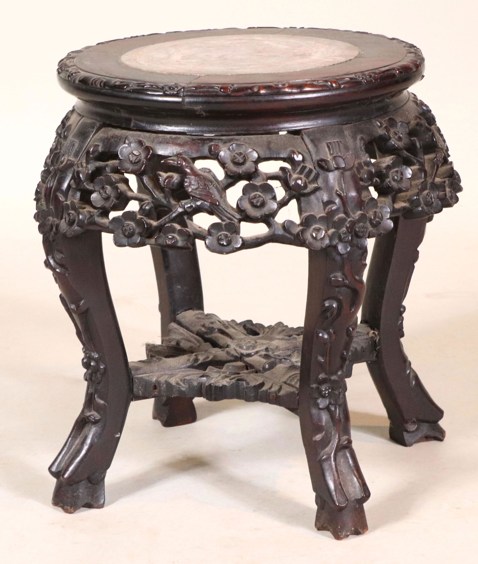 Chinese Carved Hardwood Stone Inset Stand (1 of 7)
