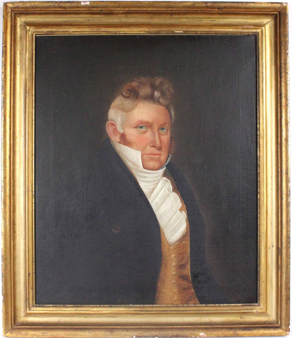 Oil on Canvas, Portrait of Judge Apollos Woodward: (1775-1858) American School, Williamsport, PA, ca. 1846, verso bears two labels describing the sitter Overall: 32-1/4"h x 27-1/4"w Sight: 27"h x 22"w