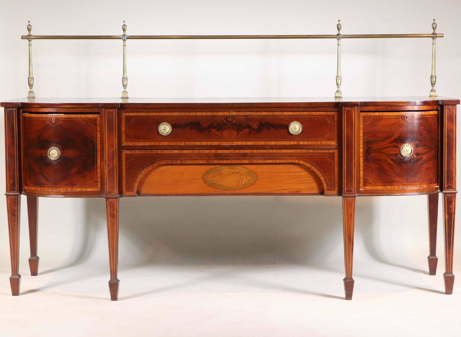 George III Mahogany Architectonic Sideboard: English, late 18th/19th C. 36"h x gallery height 4'4"h x 7'w x 28-1/2"d Provenance: Old Westbury Gardens Antique Show