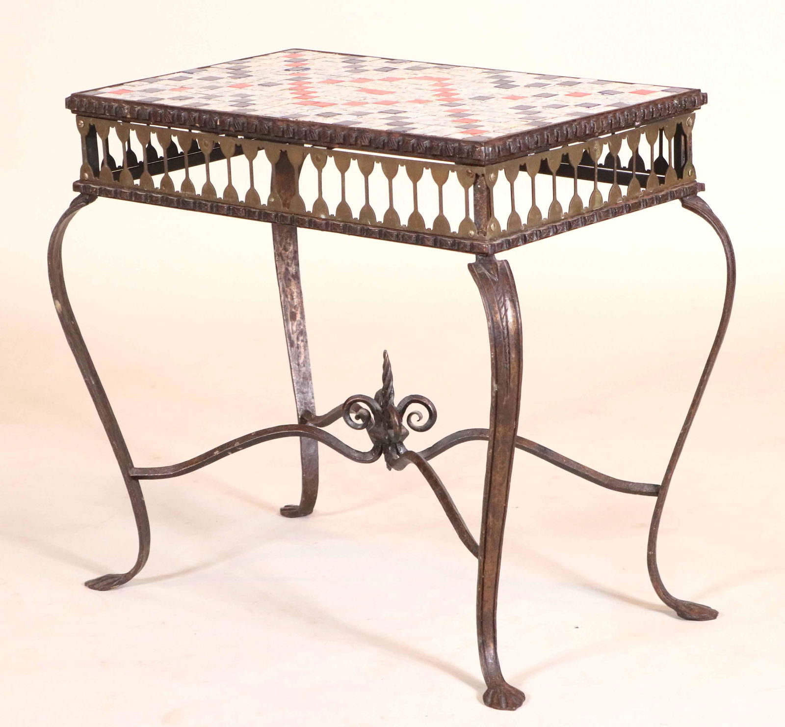 Samuel Yellin Tile-Inset Wrought-Iron Side Table (1 of 13)