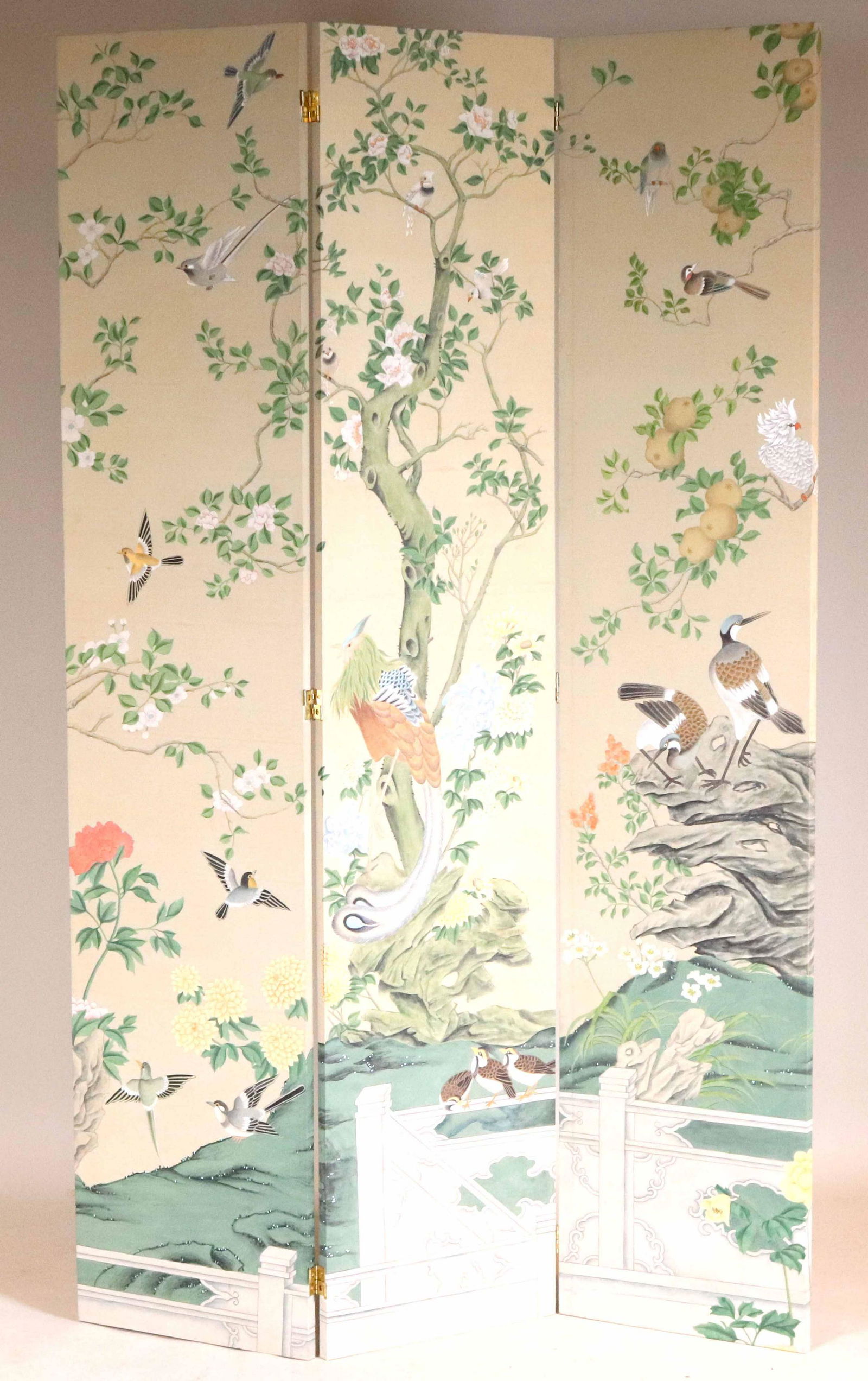 Bird & Flower Decorated Three Panel Screen (1 of 16)