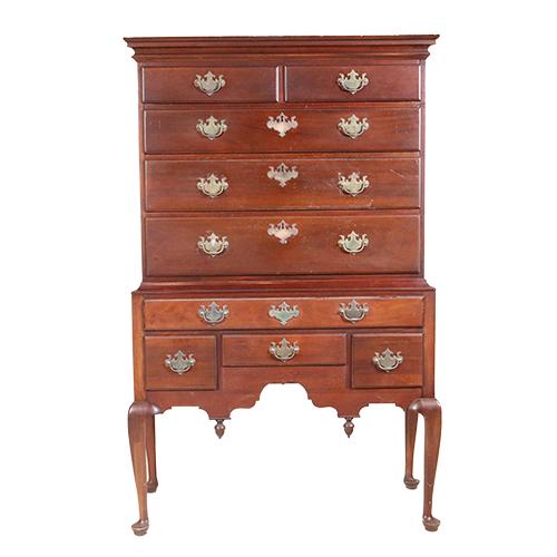 Queen Anne Style Mahogany Highboy: Made by Century Furniture, Henry Ford Museum collection Surface distress 5'3-3/4"h x 40-1/4"w x 22"d