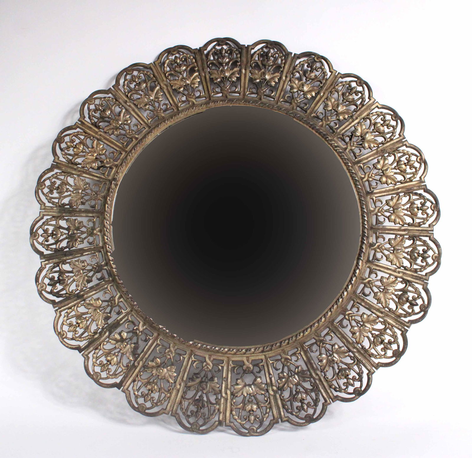 White Metal Circular Mirror: 20th C. 31-1/2"dia