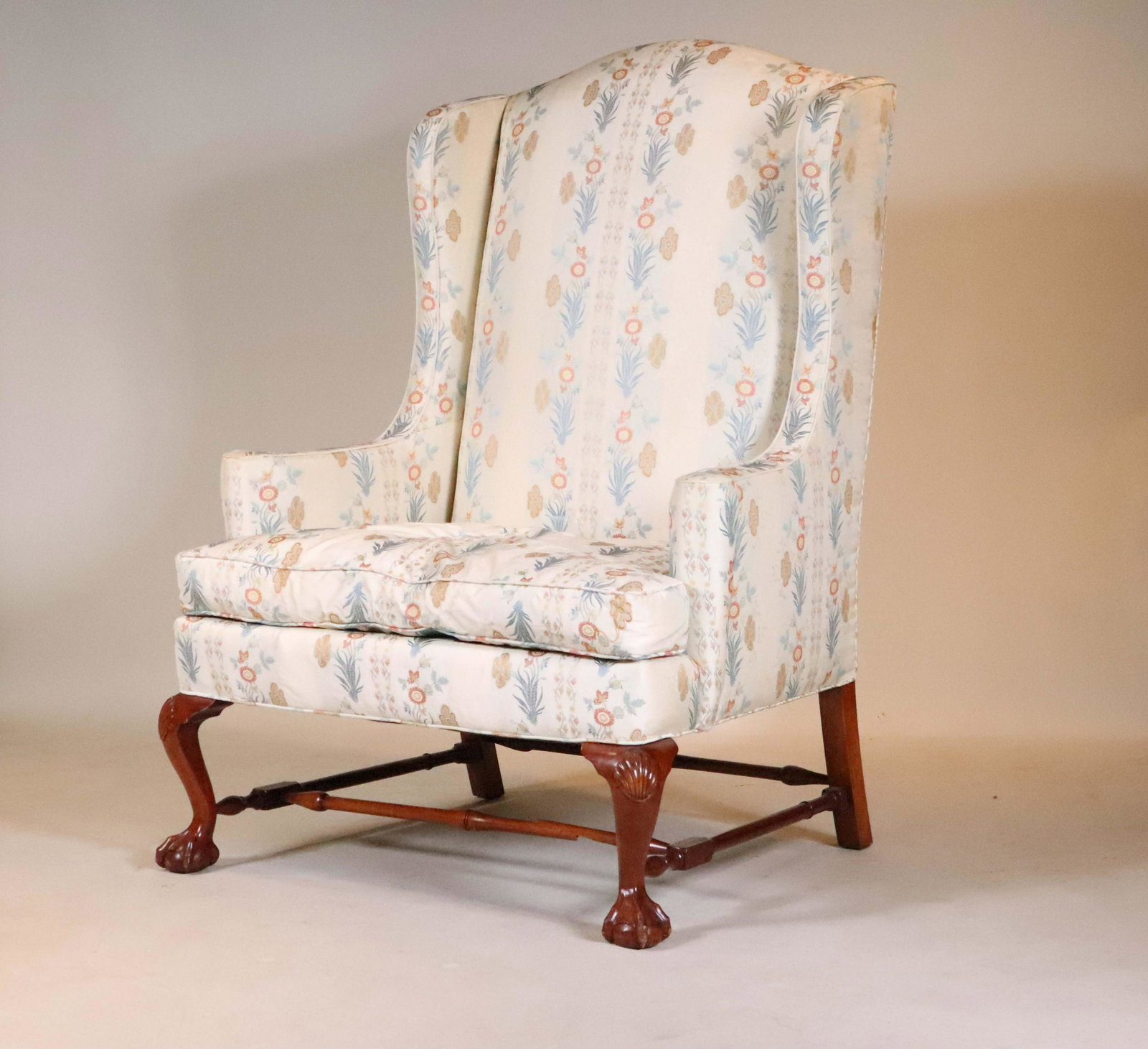 Chippendale Style Upholstered Easy Chair: 20th C. 51"h x 37"w x 27"d Provenance: Property from the Collection of Steve and Stephanie Alpert