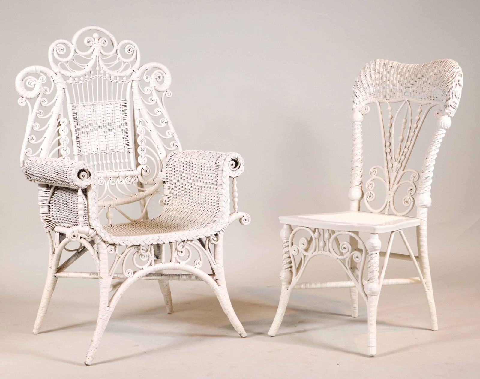 Two Vintage White Painted Wicker Chairs (1 of 9)