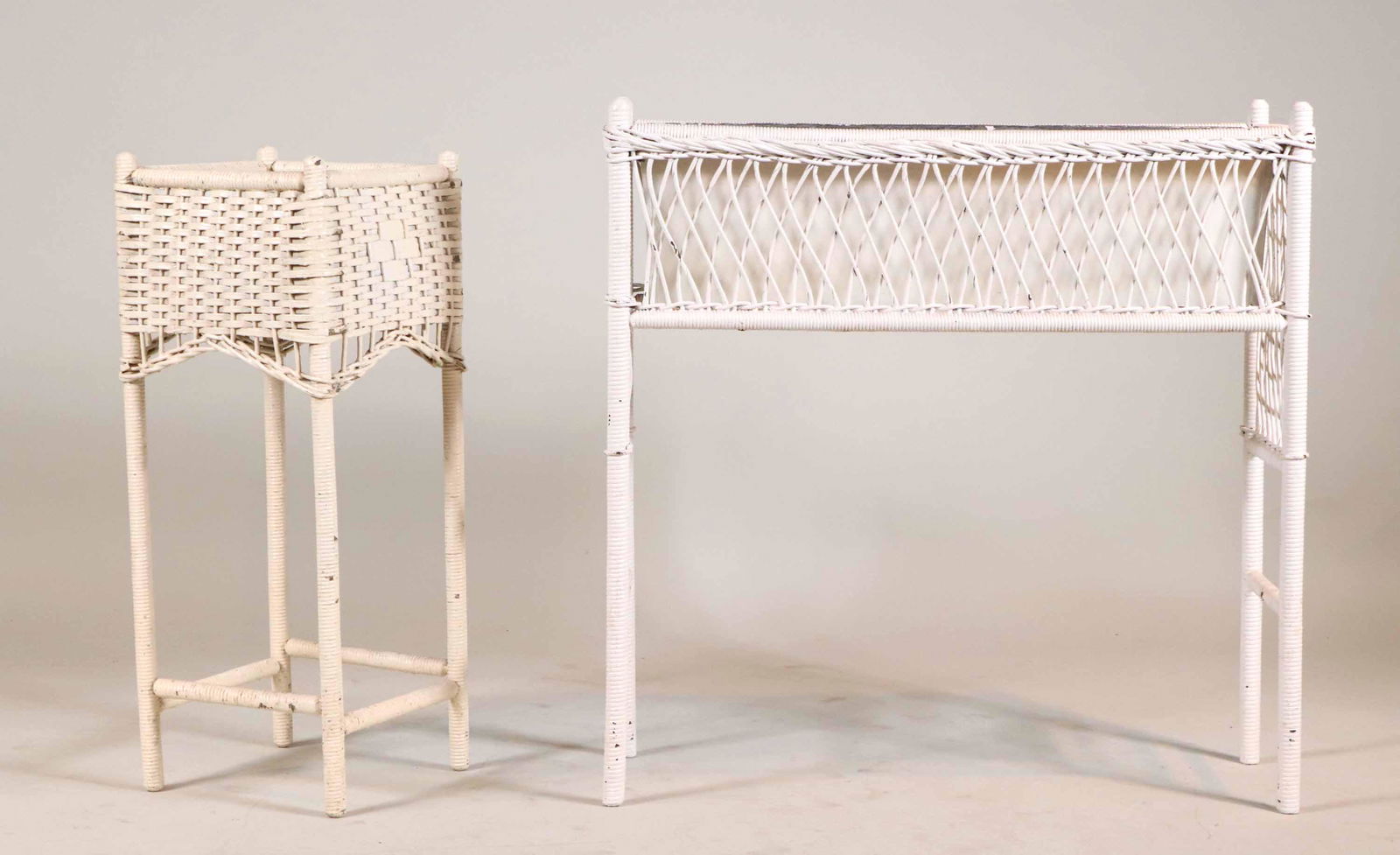 Two White Painted Wicker Plant Stands (1 of 10)