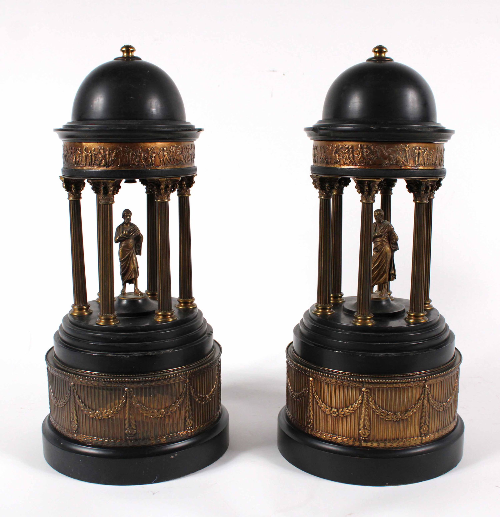 Pair of Neoclassical Style Temples: Each 18-1/2"h