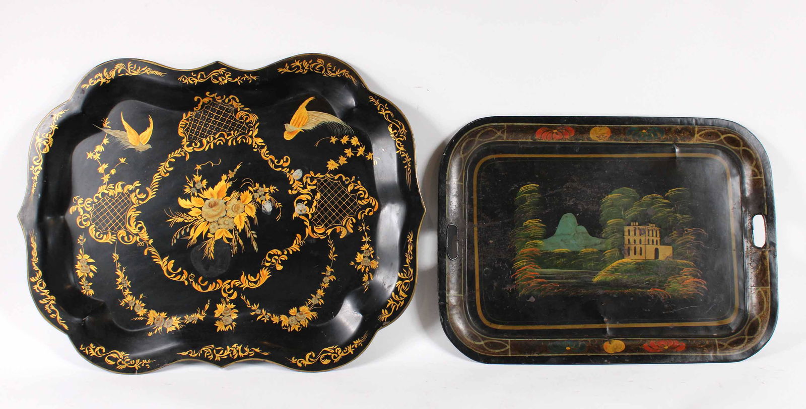 Two Vintage Black Painted Tole Trays (1 of 15)